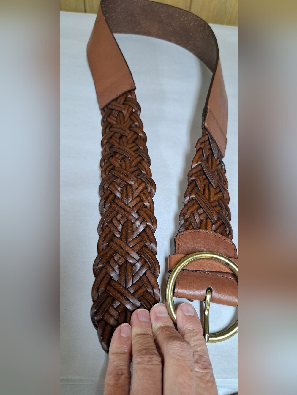 ANN TAYLOR LOFT BROWN PARTLY BRAIDED GENUINE LEATHER BELT Large - Picture 2 of 6